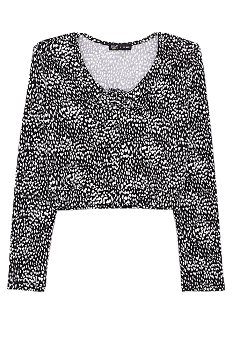 GIRLS’ BLACK ECOVERO® T-SHIRT WITH HEART PRINT AND BOW BLACK 1