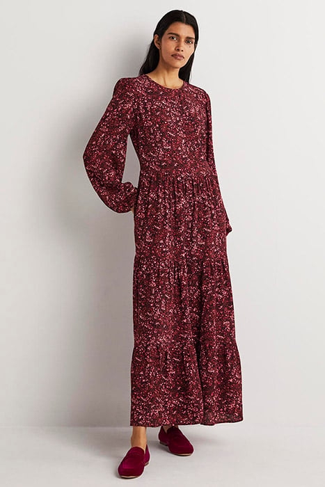 CREW NECK TIERED DRESS RED 1