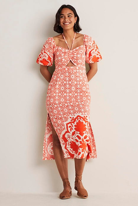 HALTERNECK CUTOUT COLUMN DRESS RED 1