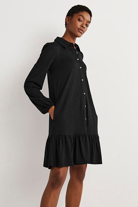 TIERED JERSEY MINI SHIRT DRESS BLK 3