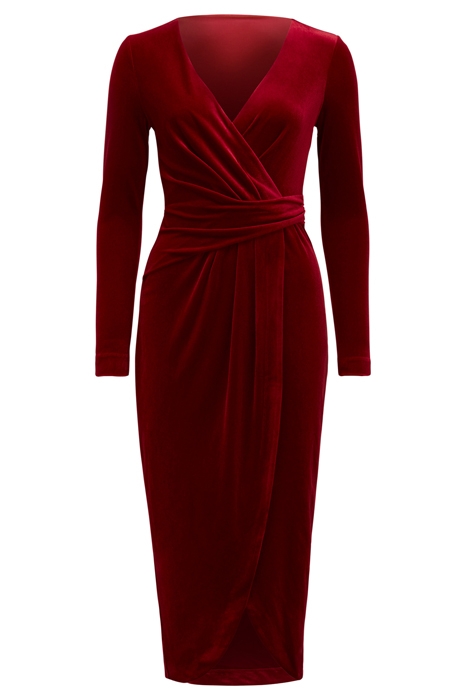 ANTIONETTE WRAP VELVET MIDI DRESS RED 5