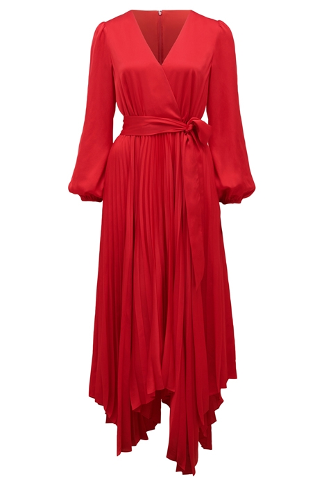 ELLERY PLEATED WRAP MIDI DRESS RED 5