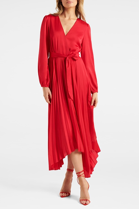 ELLERY PLEATED WRAP MIDI DRESS RED 1
