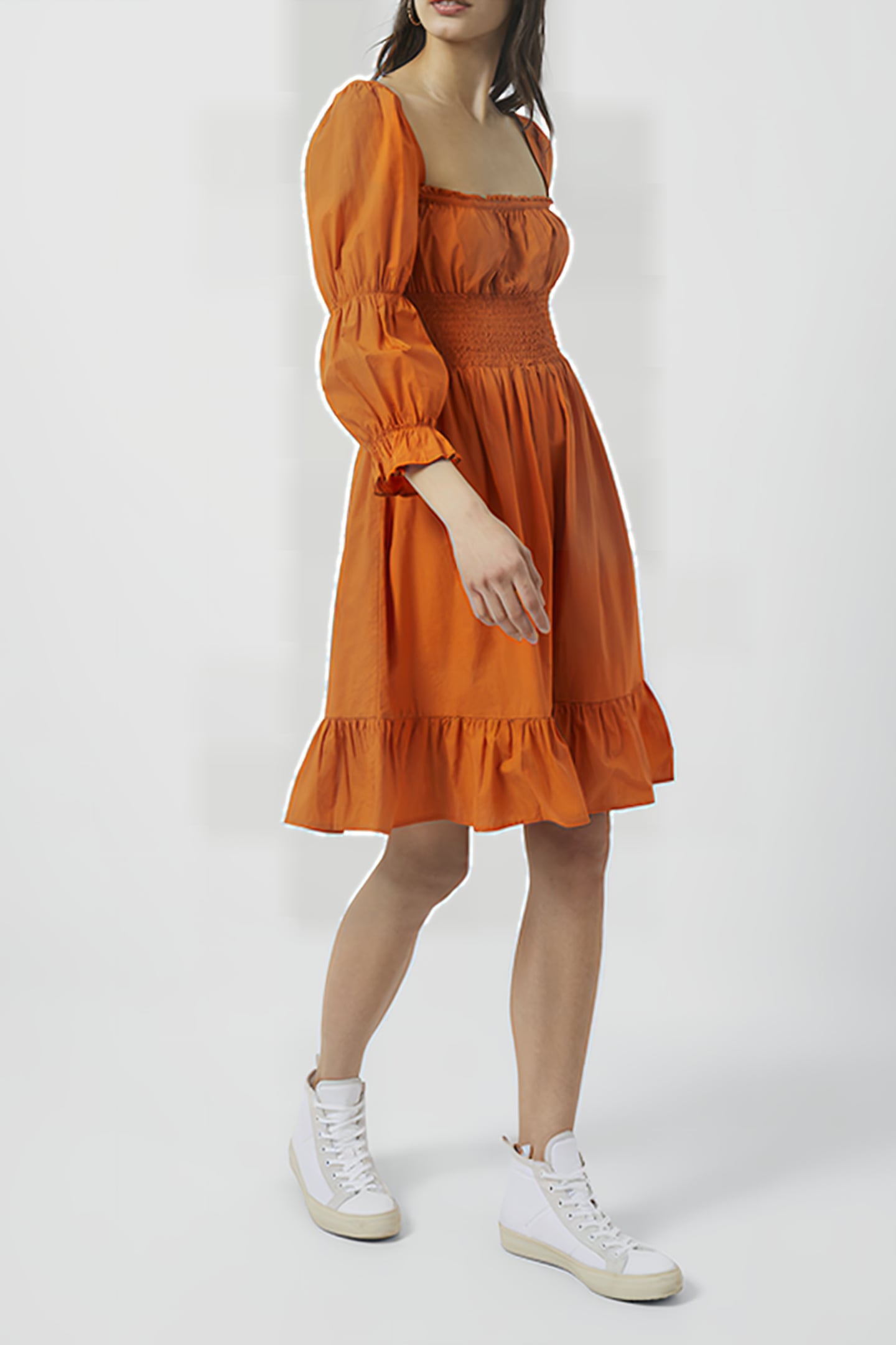 SINDEY COTTON SATIN DRESS BURNT ORANGE 5