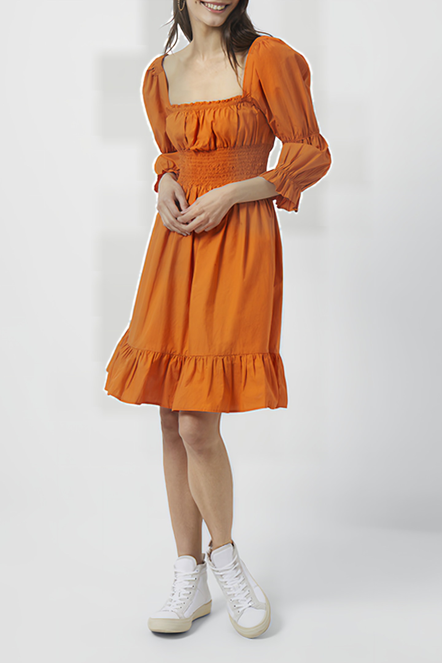 SINDEY COTTON SATIN DRESS BURNT ORANGE 3