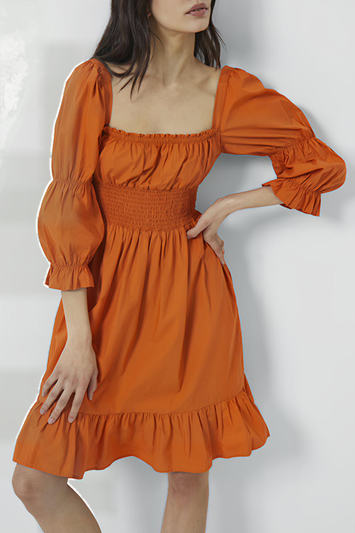 SINDEY COTTON SATIN DRESS BURNT ORANGE 2