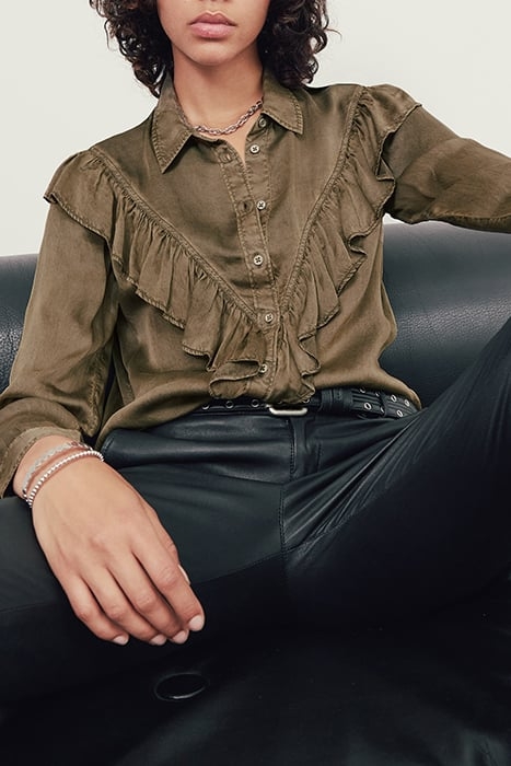 KHAKI RUFFLED CUPRO SHIRT 3