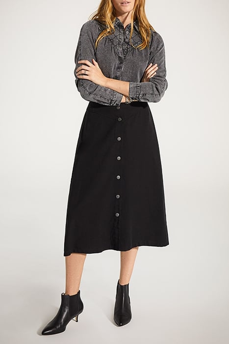 BLACK TENCEL AND LINEN BUTTONED-FRONT MIDI SKIRT 3