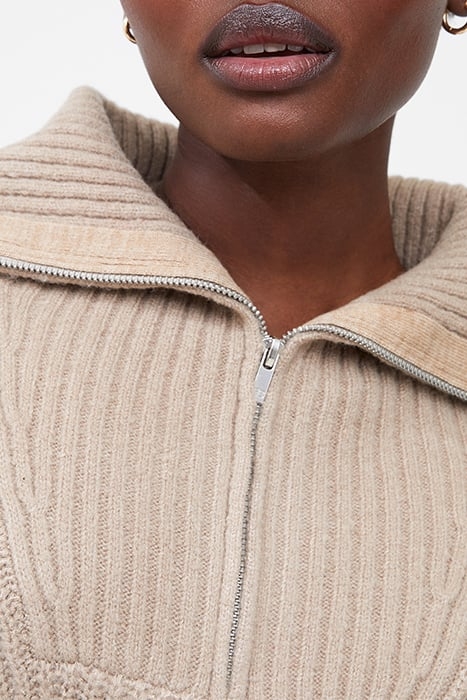 MID MIX RIB HALF ZIP LGT CAMEL MEL 5