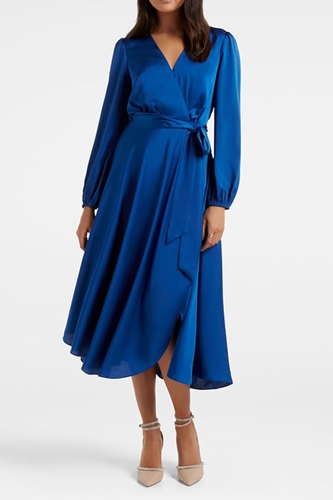 MARILYN SATIN WRAP MIDI DRESS SAPPHIRE BLUE 1