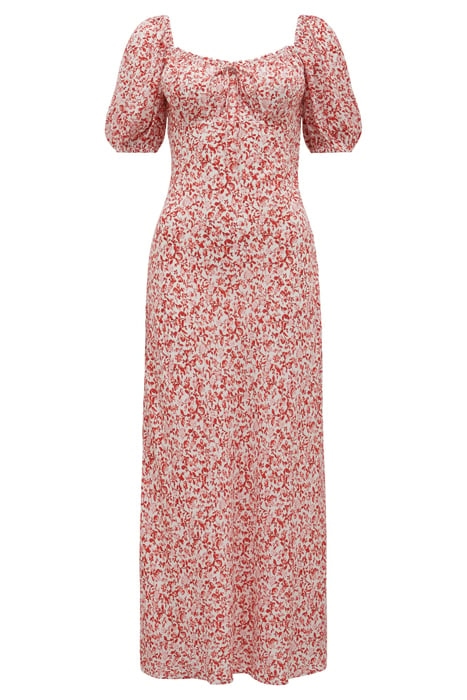 LORELAI RUCHED FRONT MIDI DRESS RED WESTBURY DITSY 5