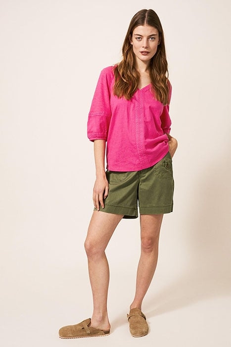 PHOEBE JERSEY MIX TOP BRIGHT PINK 1