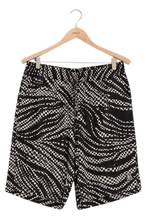 BLACK BERMUDA SHORTS, CHECKERBOARD FLAG MOTIF 4