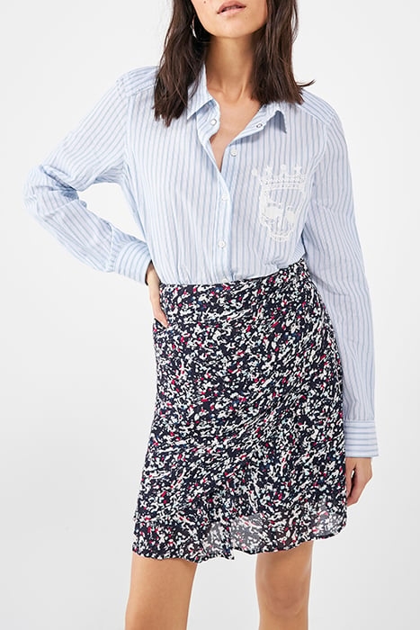 NAVY TACHIST PRINT A-LINE WRAP SKIRT 5