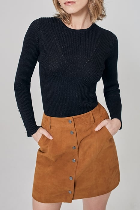 BLACK FINE KNIT SWEATER WITH BUTTONED CUFFS 1