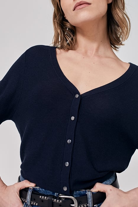 NAVY KNIT FRONT/BACK SWEATER, BUTTONED BACK 6