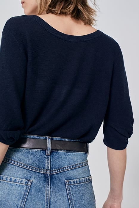 NAVY KNIT FRONT/BACK SWEATER, BUTTONED BACK 5