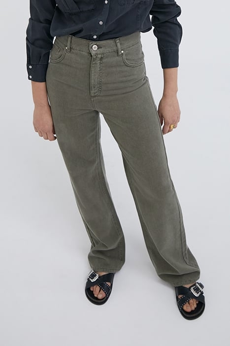KHAKI HIGH-WAIST WIDE-LEG JEANS 1