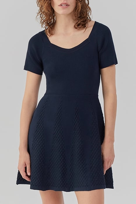 NAVY DECORATIVE KNIT SKATER-STYLE DRESS 1