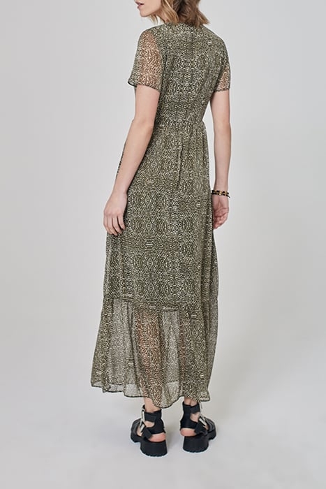 KHAKI DECORATIVE PRINT DOTTED SWISS LONG DRESS 2