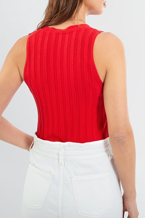 CHERRY RIBBED KNIT SLEEVELESS CARDIGAN 2
