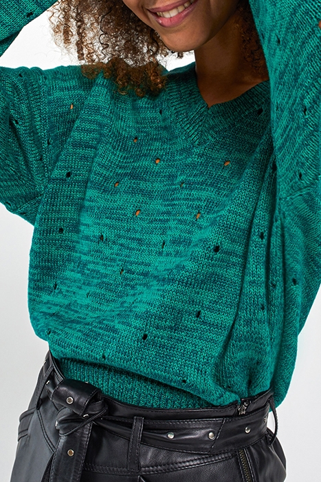 GREEN OPENWORK KNIT MARL SWEATER 5