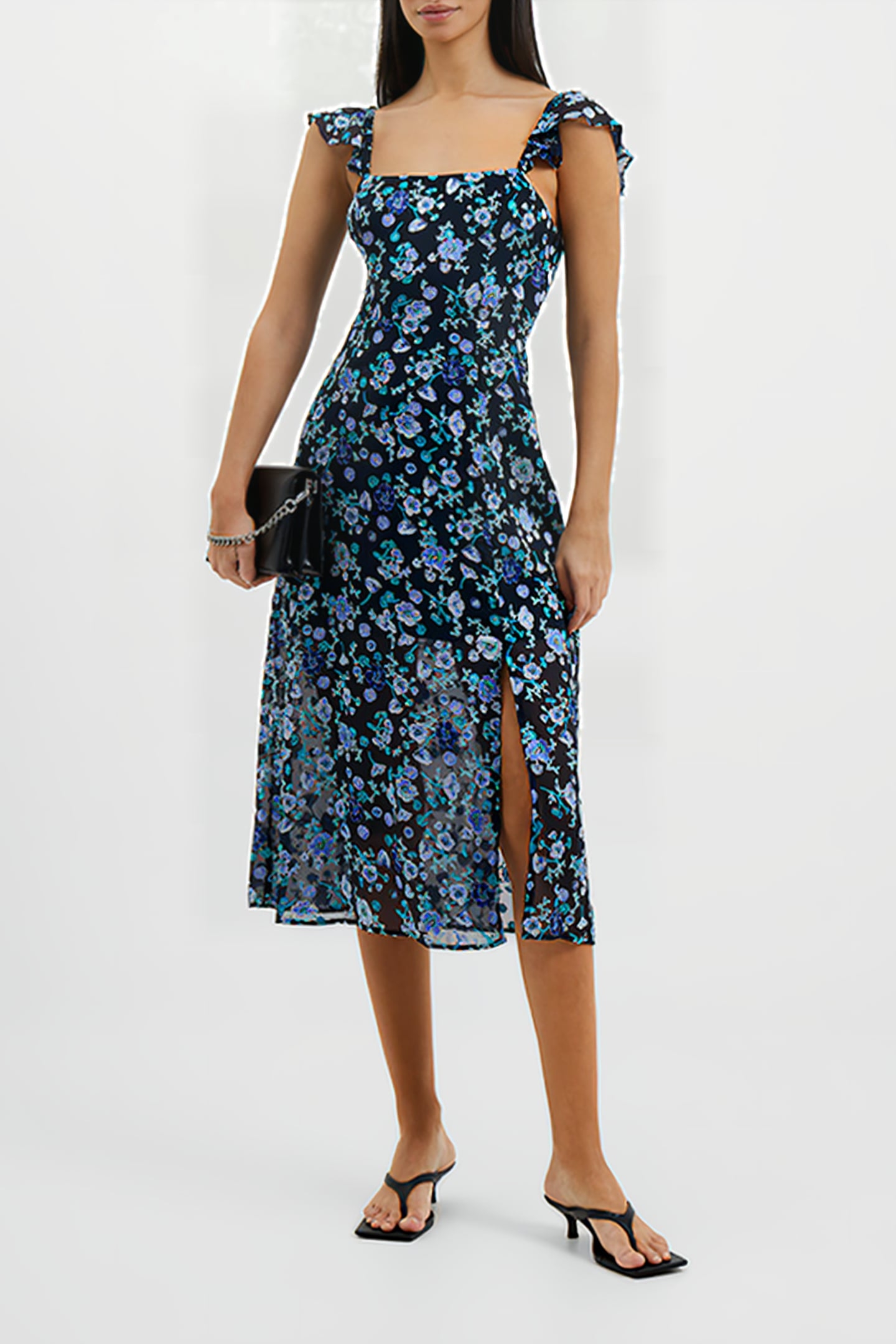 BETTE SATIN BURNOUT DRESS MARINE MULTI 1