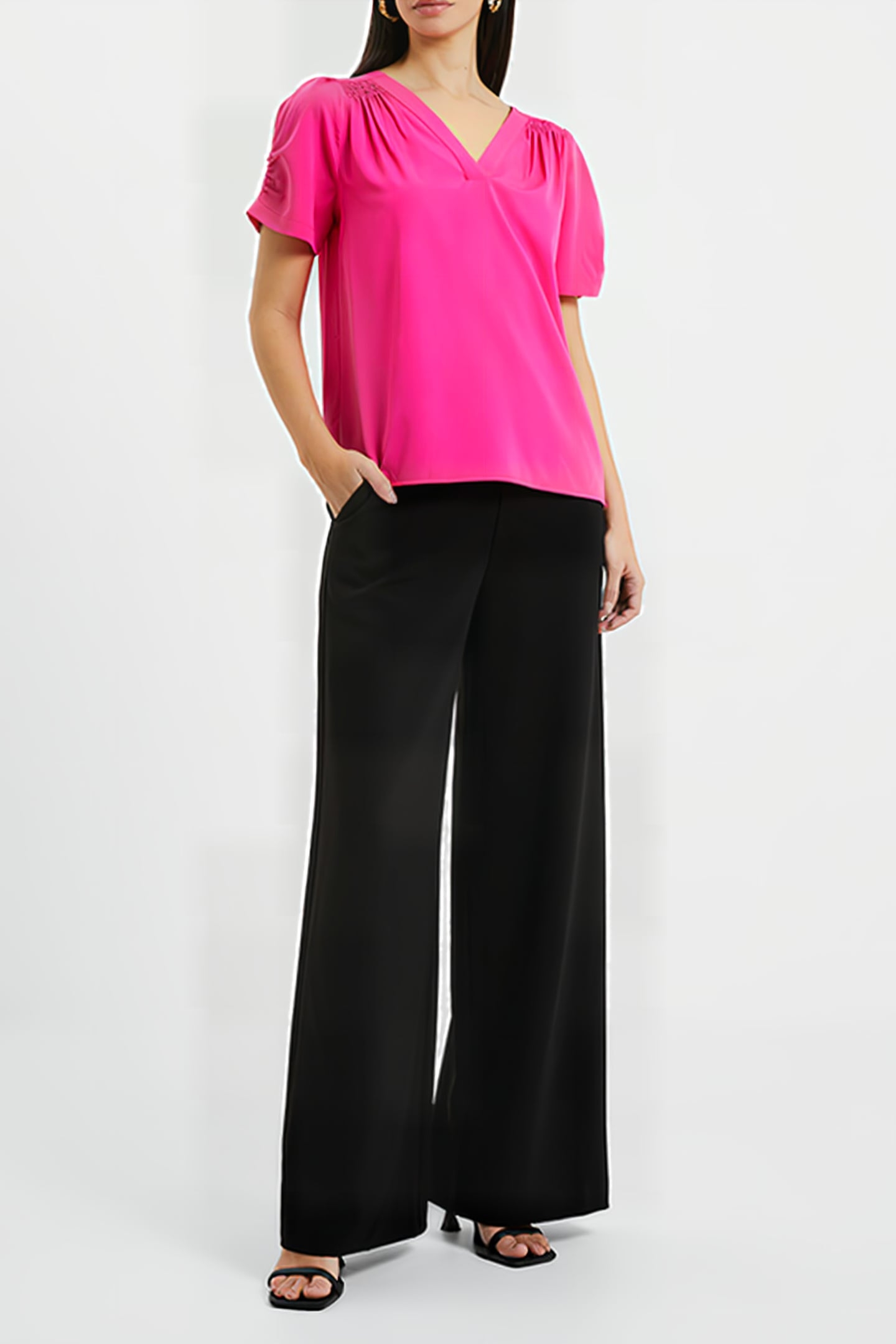 CREPE LIGHT V NECK TOP FUCHSIA 2