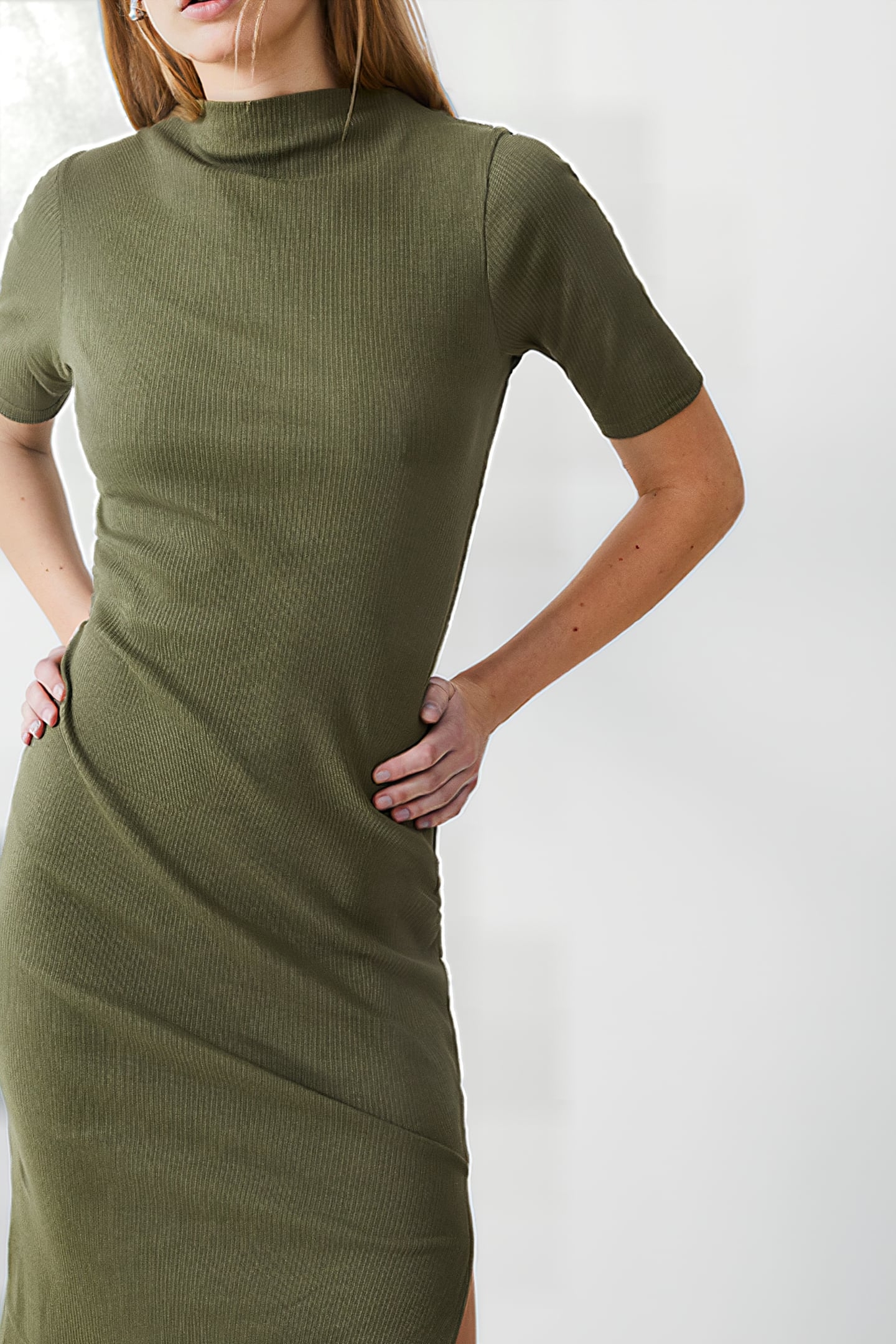 RIB TURTLE DRESS MIDI KHAKI 4