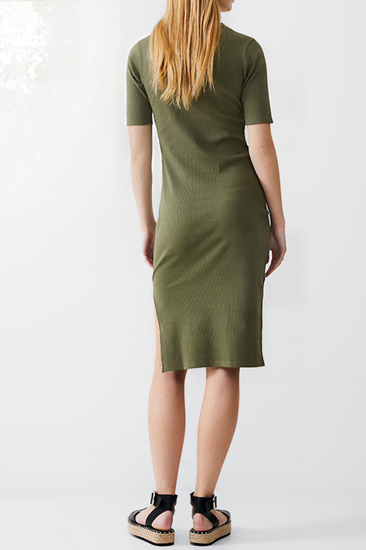 RIB TURTLE DRESS MIDI KHAKI 3