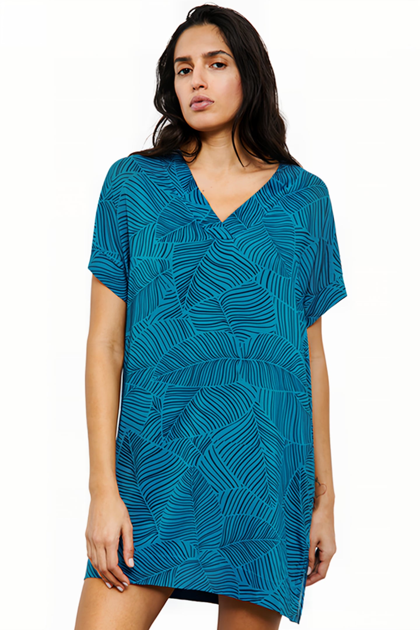 BW 1P SHORT DRESS BLUE PLAMS 2