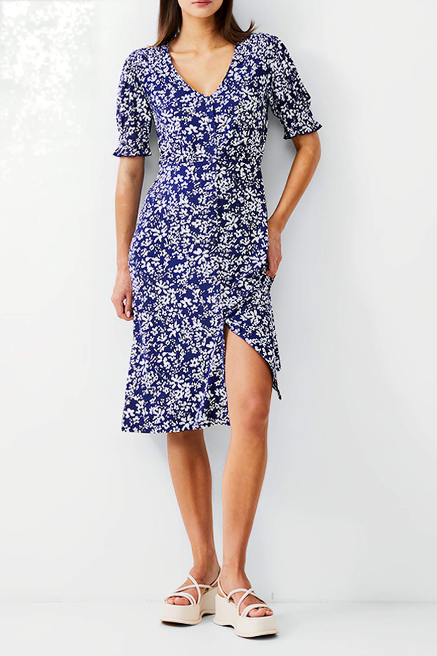 FLORALE BUTTON-THRU DRESS MIDI DK NAVY/WHITE 1