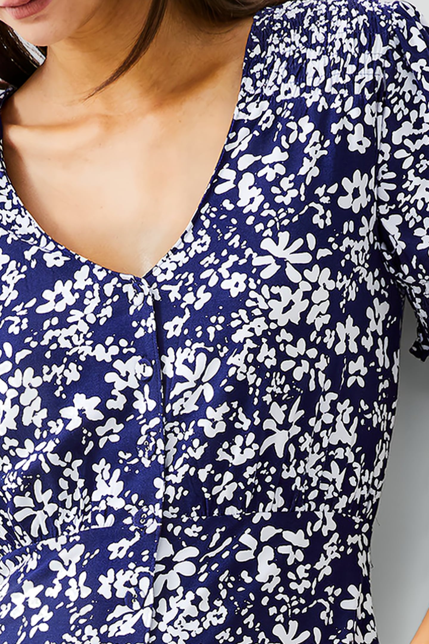 FLORALE BUTTON-THRU DRESS MIDI DK NAVY/WHITE 4