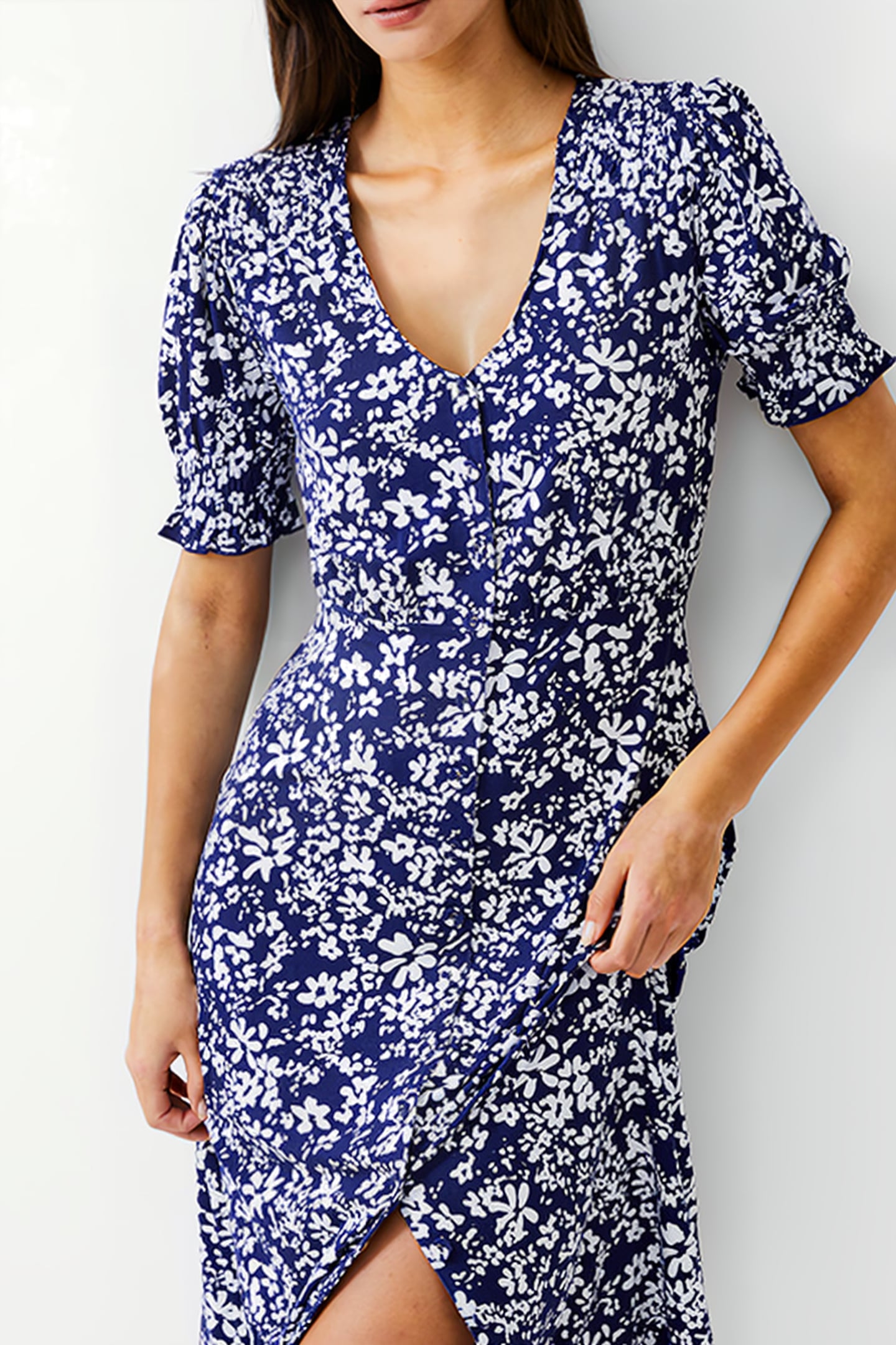 FLORALE BUTTON-THRU DRESS MIDI DK NAVY/WHITE 3