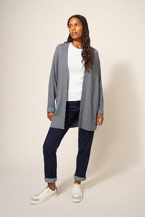 LAURA LONGLINE CARDI GREY MARL 2