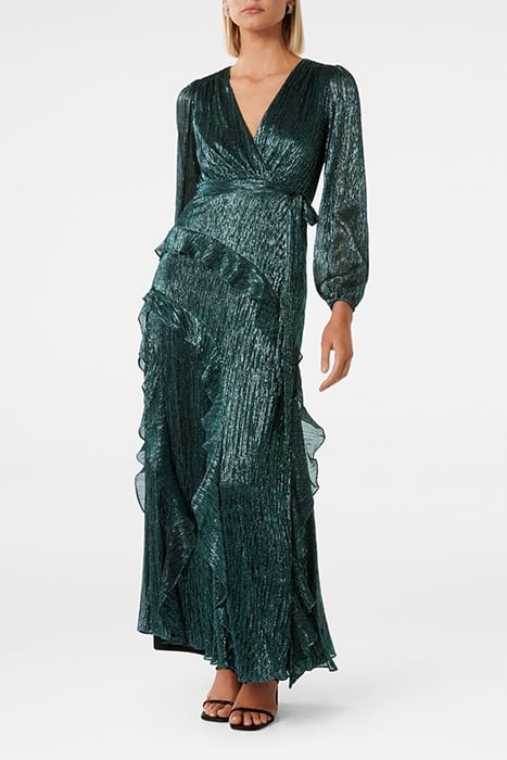 DECLAN PLISSE RUFFLE MIDI DARK GREEN 1