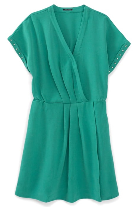 GREEN WRAP DRESS WITH STUDDED SLEEVES 1