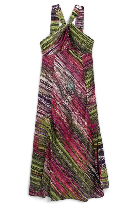 PRINTED LONG DRESS WITH TIED NECKLINE 3