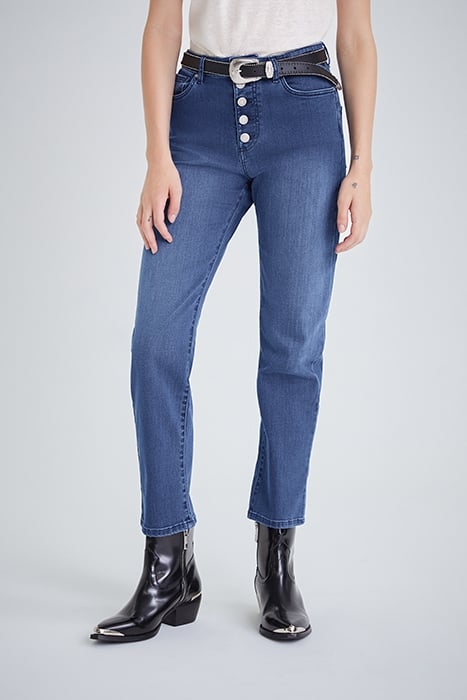 BLUE STRAIGHT CROPPED HIGH-WAIST SCULPT-UP JEANS 1