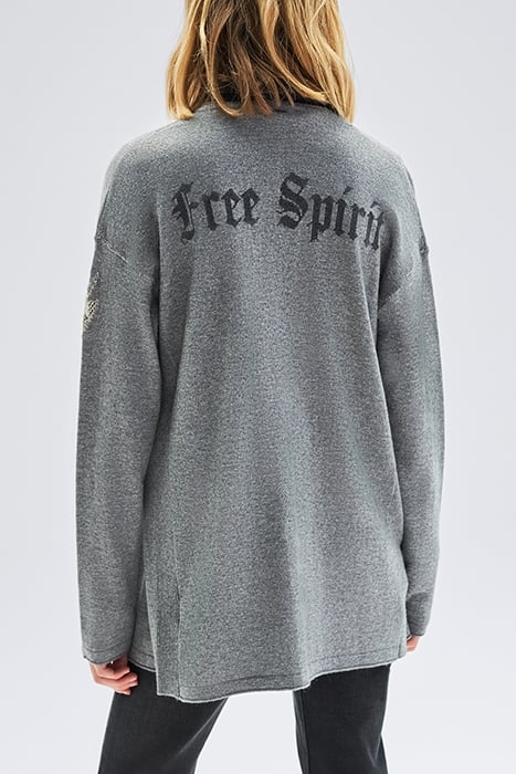 GREY KNIT CARDIGAN WITH SLOGAN ON BACK 2
