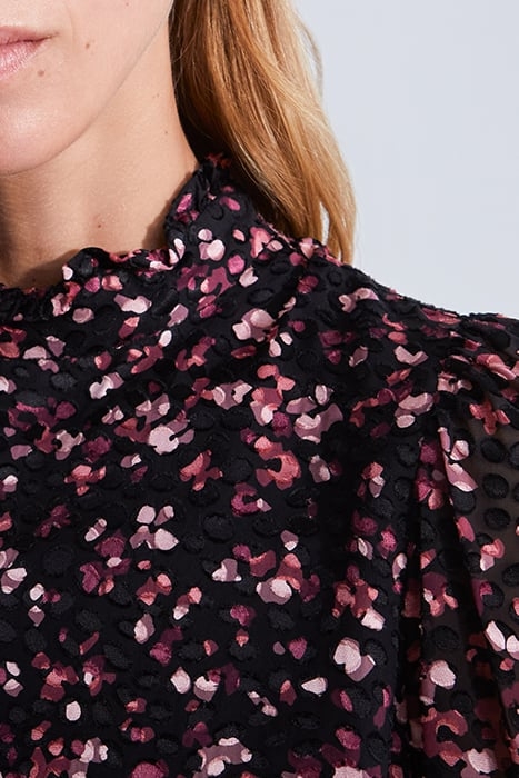 BLACK SHORT SHEER DRESS WITH PINK VELVET PRINT 5