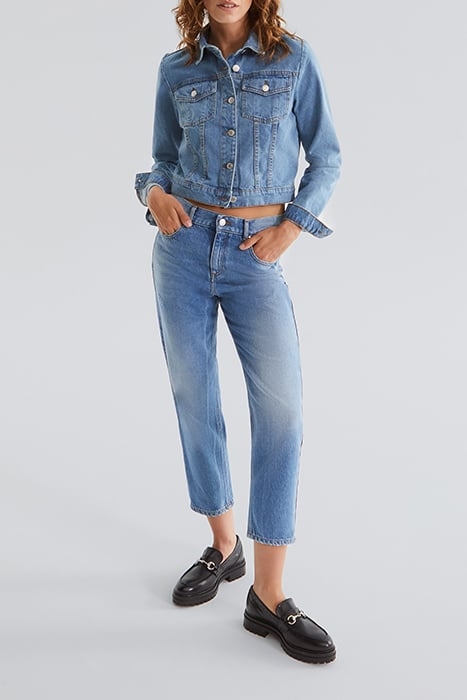 BLUE WATERLESS CROPPED LOW-WAIST BOYFRIEND JEANS 2