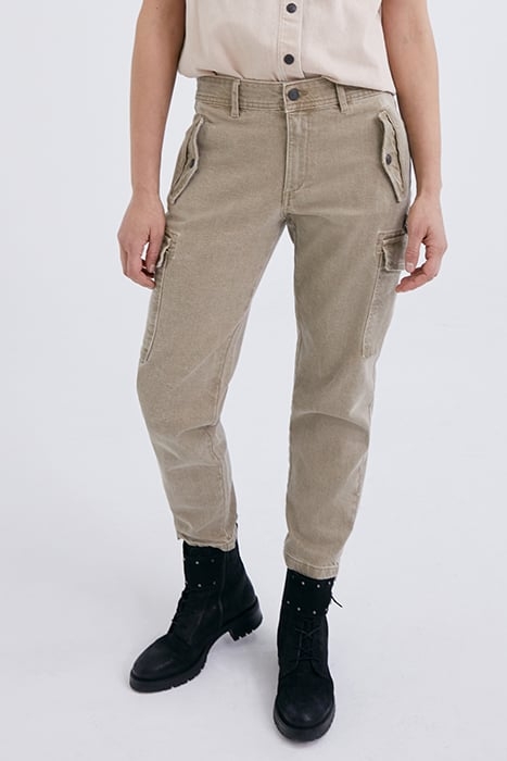 LIGHT KHAKI TERRA DENIM CROPPED COMBAT TROUSERS 1
