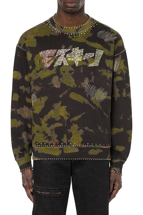 MOSCHINO KATAKANA LOGO CAMOUFLAGE SWEATSHIRT GREEN 1