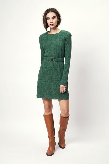 ANOUR PLISSÉ MINI DRESS DEEP EMERALD 1