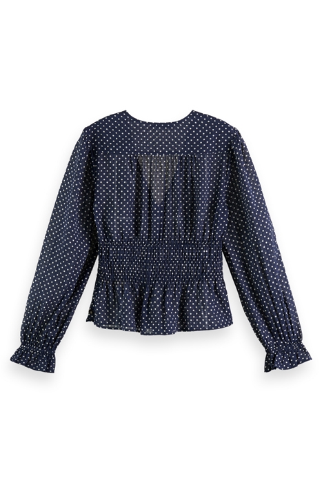 V-NECK TOP WITH ELASTIC WAIST POLKA NAVY BLUE 5