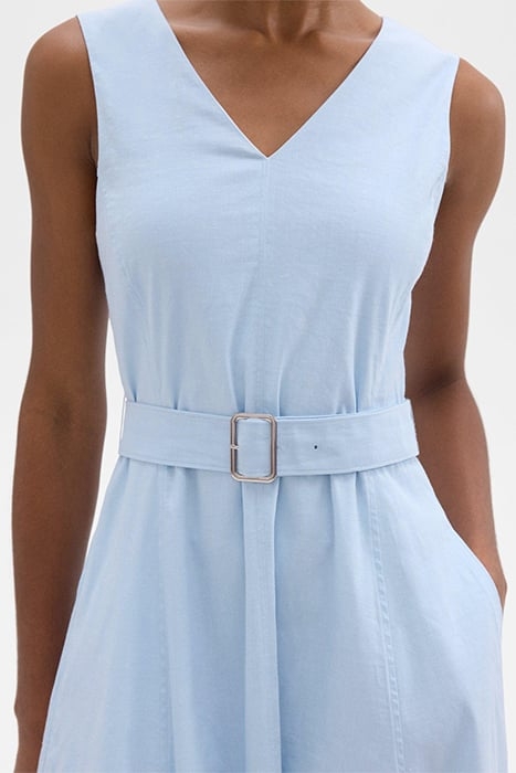 V-NECK VOLUME DRESS IN GOOD LINEN SKYLIGHT 3