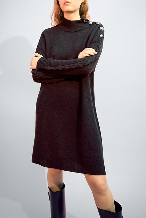 CHOCOLATE KNIT DRESS, ENGRAVED BUTTONS ON SHOULDER CHOCOLATE 1