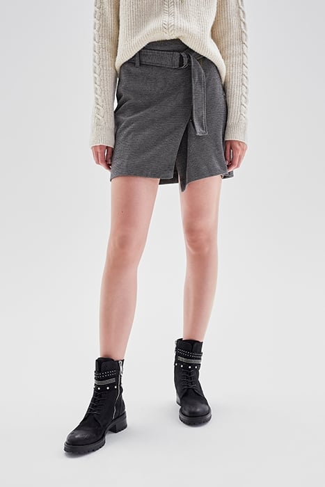 GREY SEMI-PLAIN WRAP SHORT SKIRT GREY 1