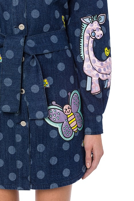 ANIMAL PATCH POLKA DOT DENIM DRESS BLUE 4